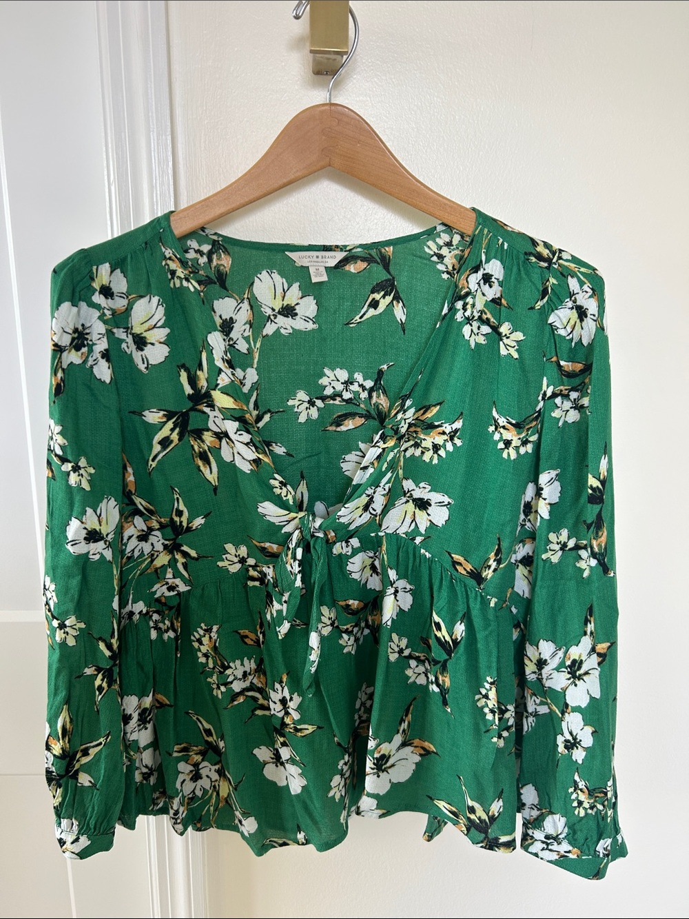 Lucky Brand Green Floral Peplum Blouse